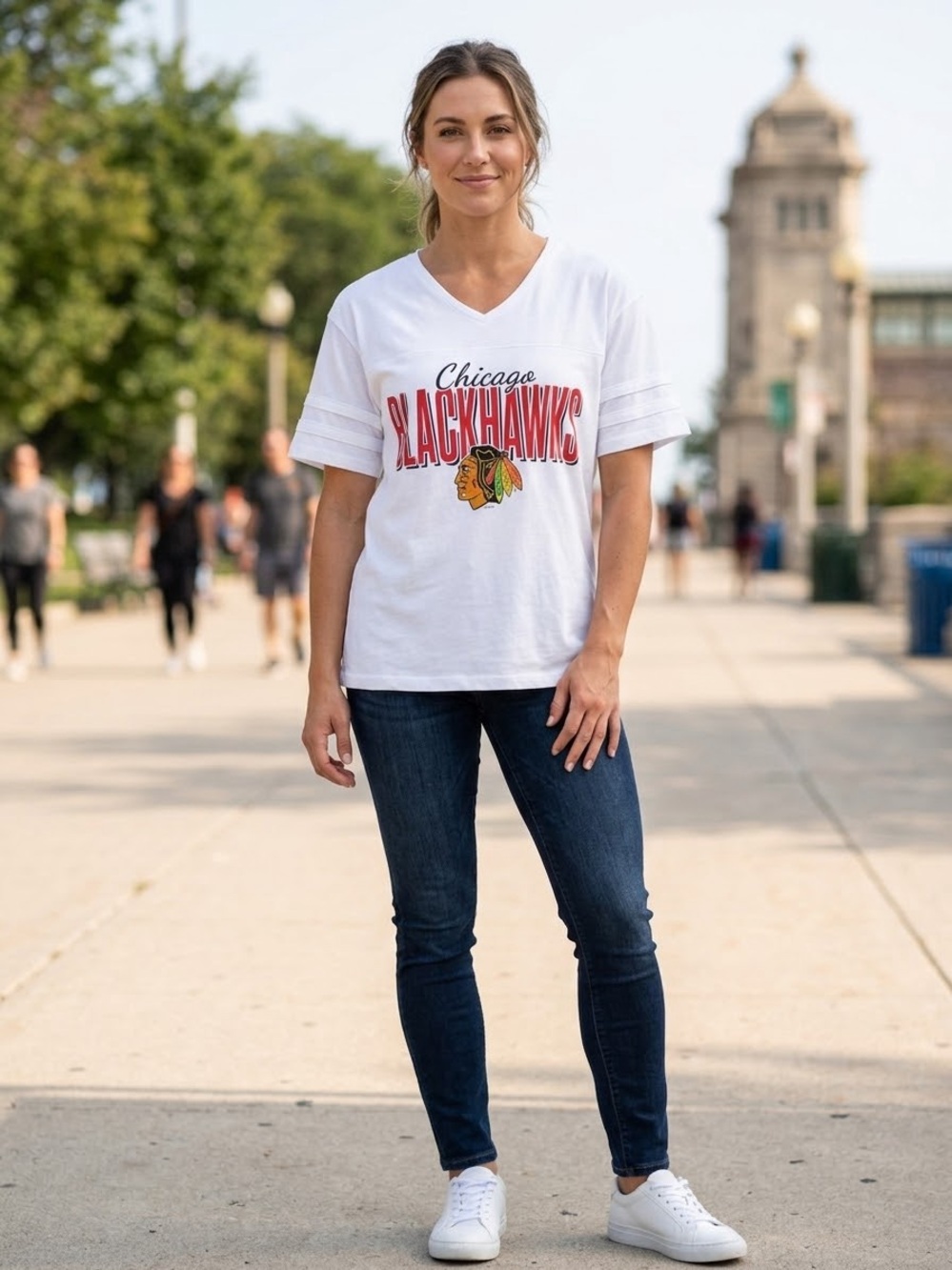 NHL White Chicago Blackhawks Short Sleeve V-Neck Tee